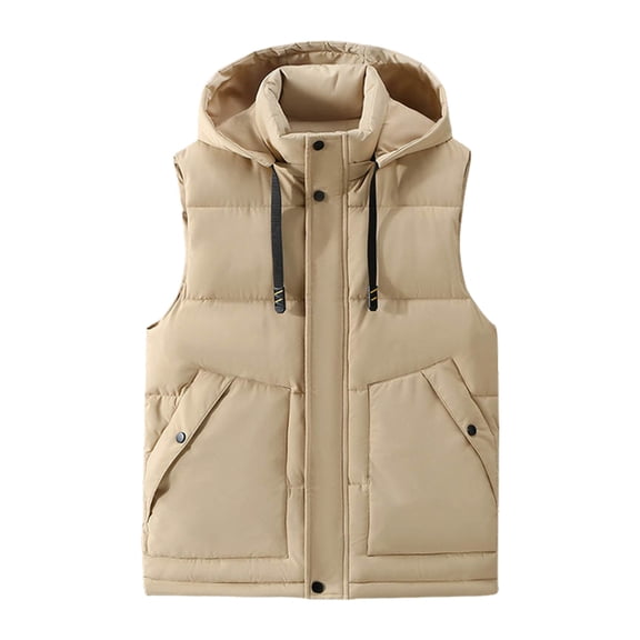 Men's Puffer Vest Removable Hooded Quilted Padded Sleeveless Vest Color Block Sleeveless Jacket Outerwear