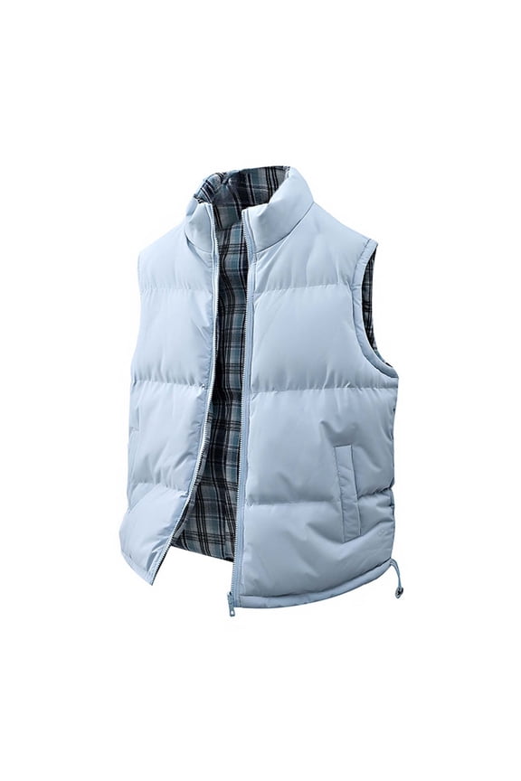 Men's Puffer Vest, Sleeveless Full Zip Reversible Jacket Stand Collar Coat for Men Striped & Solid Color (XL, Light Blue)