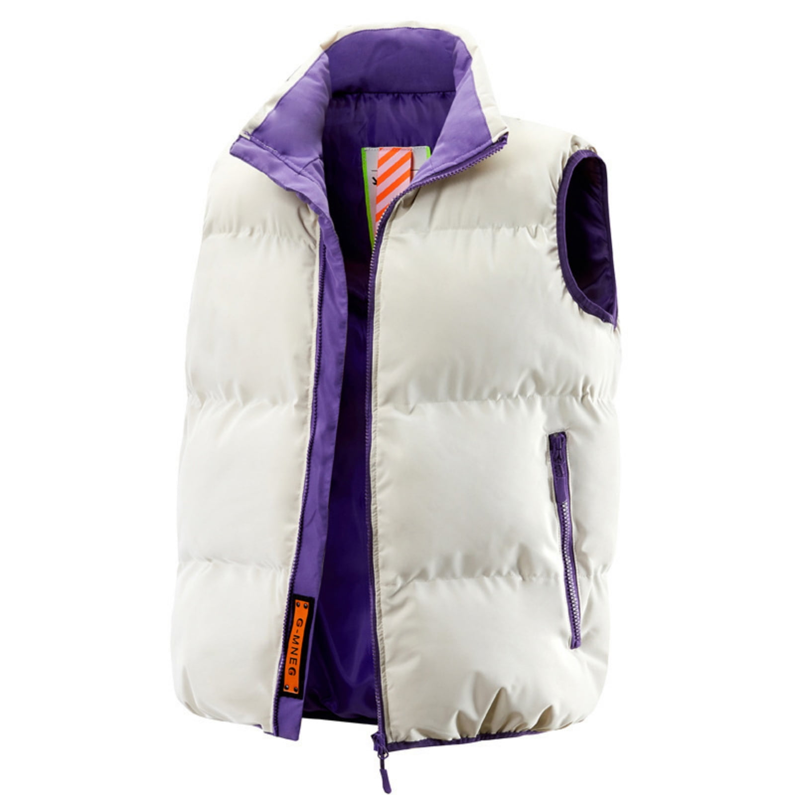 Men's Puffer Vest Sleeveless Full Zipper Vest Quilted Water-Resistant Windproof Down Jacket Stand Collar Big & Tall Winter Casual Puffy Streetwear for Work Travel Outdoor,White 3XL