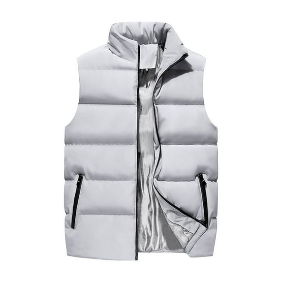 Men's Puffer Vest Stand Collar Quilted Down Vest Zip Up Sleeveless Lightweight Down Jacket with Pockets Winter Padded Casual Streetwear for Work Travel Outdoor,Gray 4XL