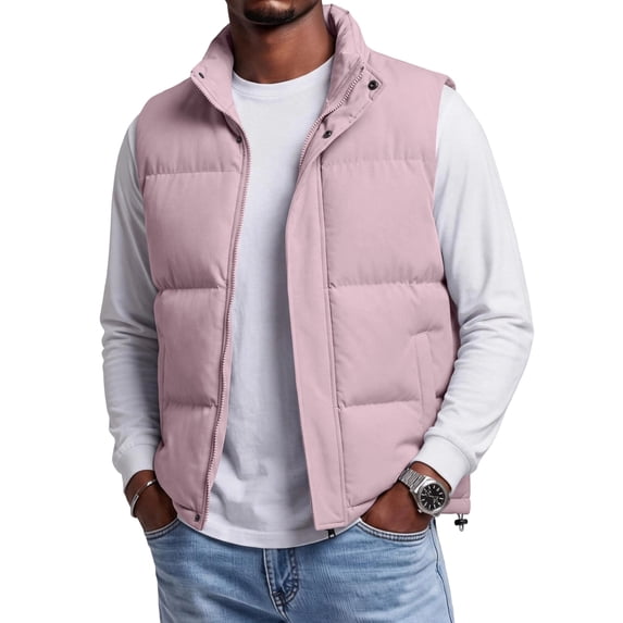 Men’s Puffer Vest Stand Collar Sleeveless Padded Zip Up Jacket Lightweight Warm Vest with Pockets