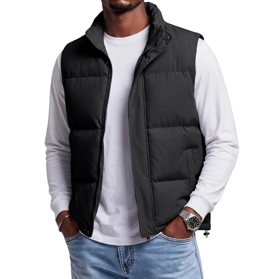Men’s Puffer Vest Stand Collar Sleeveless Padded Zip Up Jacket Lightweight Warm Vest with Pockets