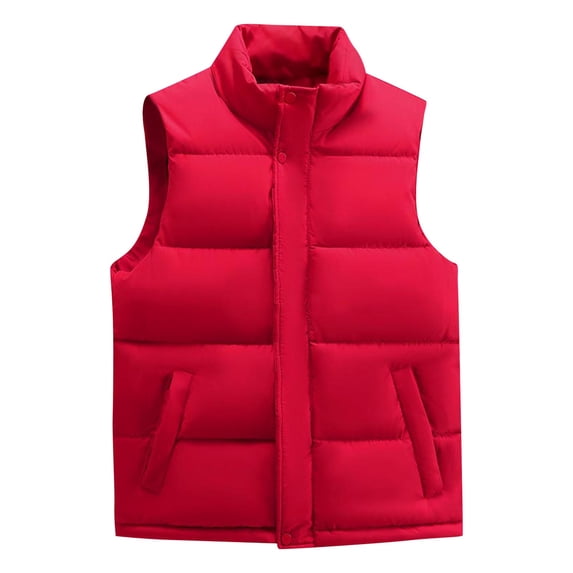 Men's Puffer Vest Water Resistant Winter Outdoor Full Zipper Snap Button Quilted Padded Ski Vest Sleeveless Warm Down Jacket Big and Tall Sizes L-5XL Red