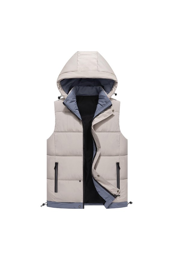 Men's Puffer Vests Outdoor Casual Zip Up Sleeveless Jacket Winter Warm Quilted Coat with Detachable Hood and Pockets