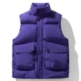 thumbnail image 1 of Men's Puffy Vests Casual Stand Collar Sleeveless Jackets Cotton Padded Winter Warm Outwear Gilet for Outdoor Travel Purple 4XL, 1 of 4