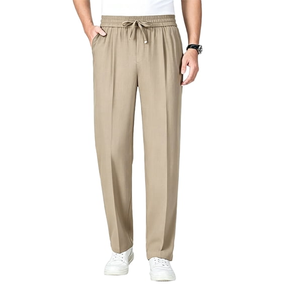 Men's Pull On Comfort Stretch Breathable Pants Summer Lightweight Elastic Waist Drawstring Everyday Pants 2XL