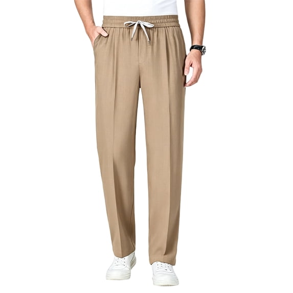 Men's Pull On Comfort Stretch Breathable Pants Summer Lightweight Elastic Waist Drawstring Everyday Pants 3XL