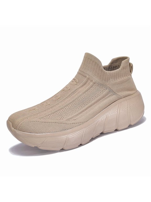 Men's Pull‑On Sock‑Knit Casual Athletic Sneakers, Round Toe Vertical‑Textured Stretch Knit Upper Heel Pull‑Tab Grooved Thick Midsole For Daily Walking And Light Casual Activities