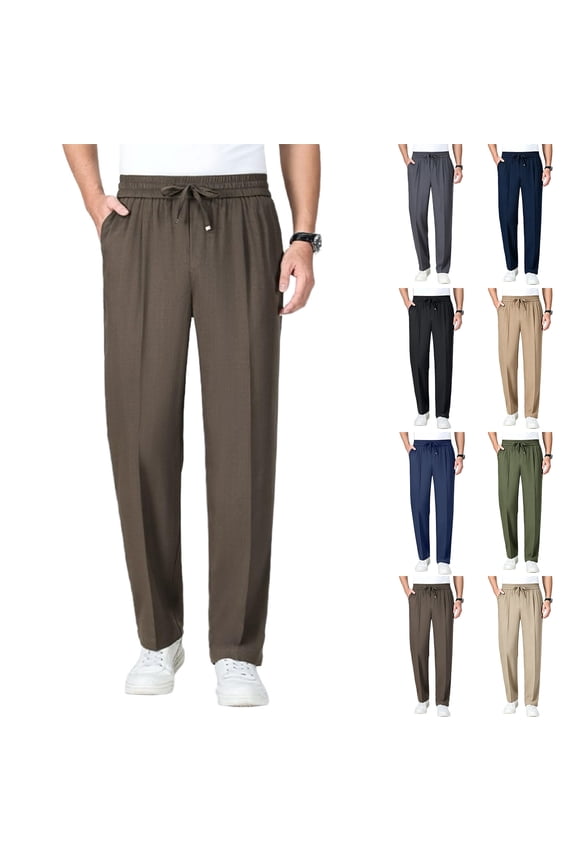 Men's Pull On Stretch Relaxed Fit Smart Casual Pants - Comfy Stretch Breathable Pants for Men Over 50,L