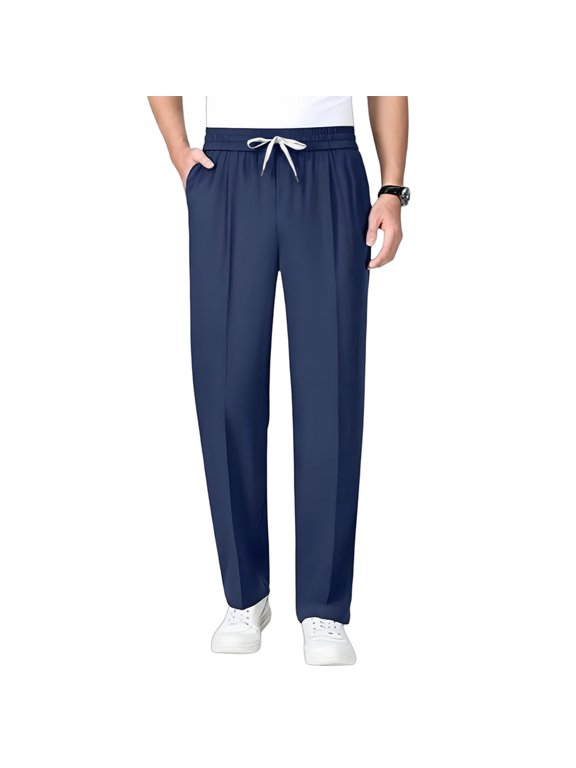 Men's Pull On Stretch Relaxed Fit Smart Casual Pants - Comfy Stretch Breathable Pants for Men Over 50,L