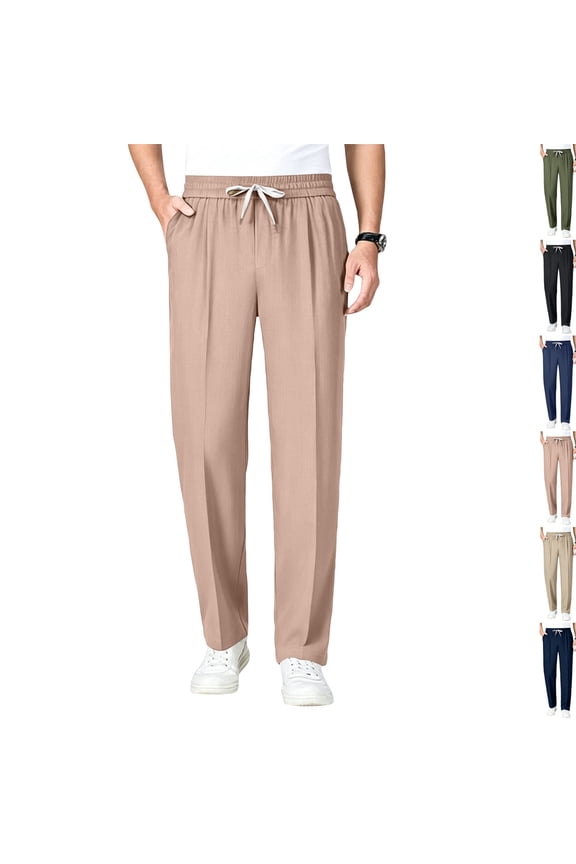 Men's Pull On Stretch Relaxed Fit Smart Casual Pants - Comfy Stretch Breathable Pants for Men Over 50,M,Camel