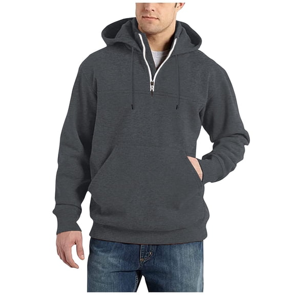 Men’s Pullover Hooded Sweatshirt with Half Zip Front Kangaroo Pocket and Adjustable Drawstring Hood Casual Fit Dark Gray 3XL