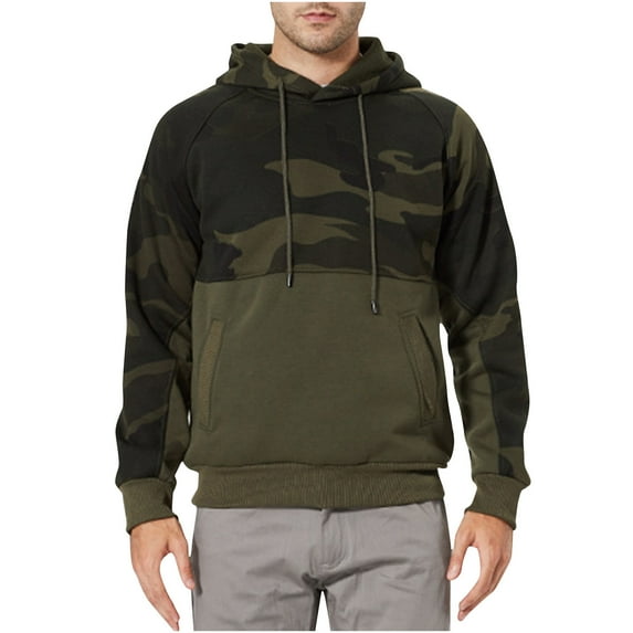 Men's Pullover Hoodie Camo Long Sleeve Sweatshirt Fleece Warm Hooded Sweatshirts with Kangaroo Pocket