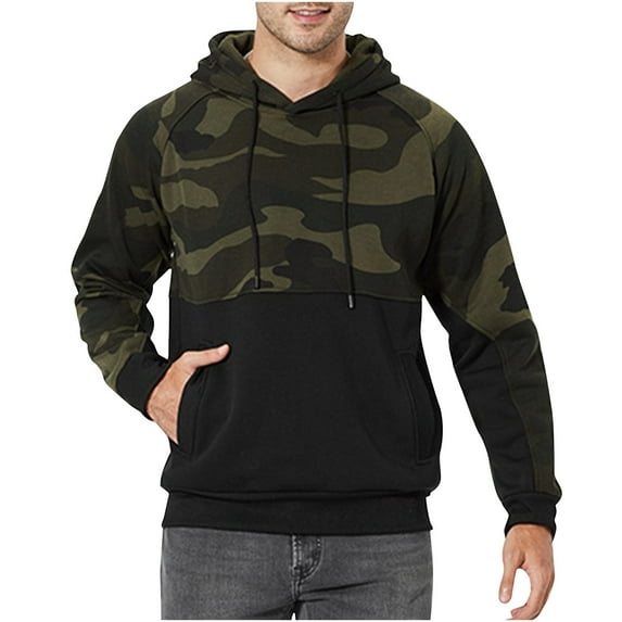 Men's Pullover Hoodie Camo Long Sleeve Sweatshirt Fleece Warm Hooded Sweatshirts with Kangaroo Pocket