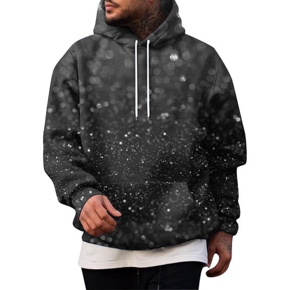 Men’s Pullover Hoodie Christmas Tree Print Long Sleeve Casual Hooded Sweatshirt Loose Fit Holiday Graphic Top Dark Gray M