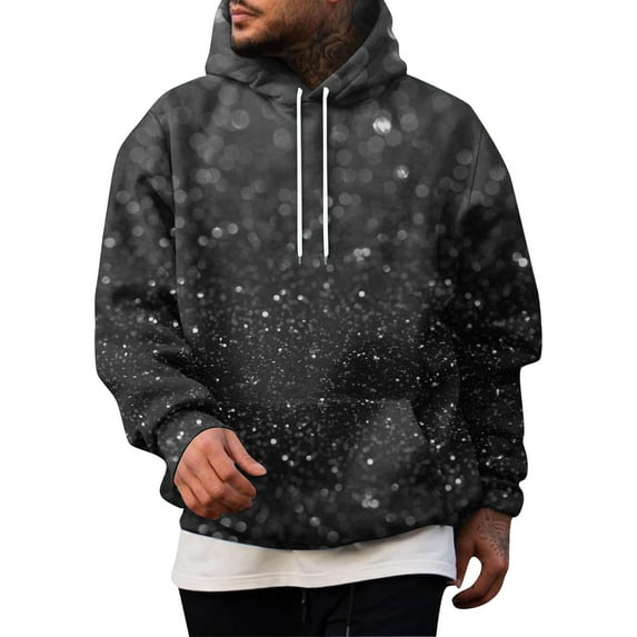 Men’s Pullover Hoodie Christmas Tree Print Long Sleeve Casual Hooded Sweatshirt Loose Fit Holiday Graphic Top Dark Gray XL