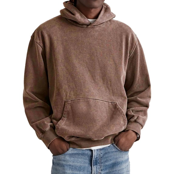 Men's Pullover Hoodie Classic Fit Long Sleeve Casual Hooded Sweatshirt with Kangaroo Pocket for Everyday Wear Brown XL