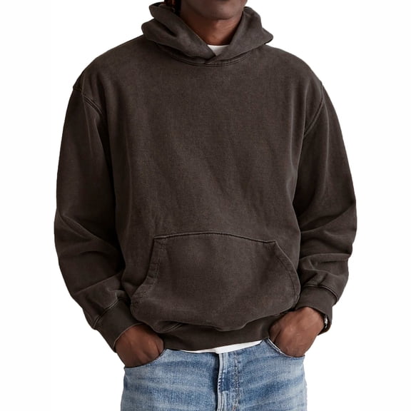 Men's Pullover Hoodie Classic Fit Long Sleeve Casual Hooded Sweatshirt with Kangaroo Pocket for Everyday Wear Coffee 3XL
