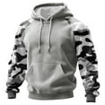 thumbnail image 1 of Men’s Pullover Hoodie Long Sleeve Camouflage Print Raglan Sleeve Drawstring Hooded Sweatshirt Kangaroo Pocket Casual Top Light Gray 2XL, 1 of 5
