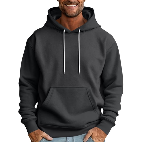 Men’s Pullover Hoodie Long Sleeve Drawstring Hooded Sweatshirt Kangaroo Pocket Casual Loose Fit Top Dark Gray 2XL