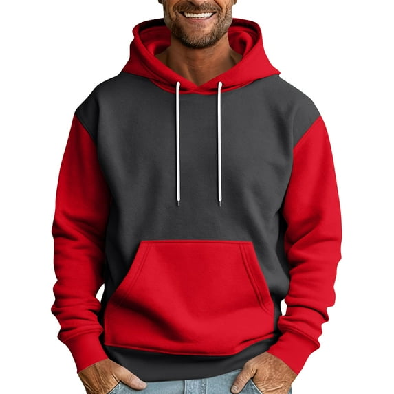 Men’s Pullover Hoodie Long Sleeve Drawstring Hooded Sweatshirt Kangaroo Pocket Casual Loose Fit Top Red M