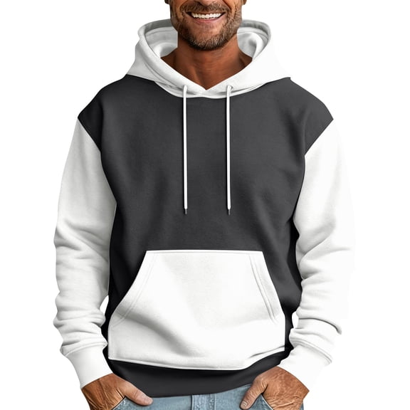Men’s Pullover Hoodie Long Sleeve Drawstring Hooded Sweatshirt Kangaroo Pocket Casual Loose Fit Top White L