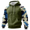 thumbnail image 1 of Men's Pullover Hoodie Long Sleeve Raglan Sweatshirt with Abstract Print Casual Loose Fit Kangaroo Pocket Green L, 1 of 5