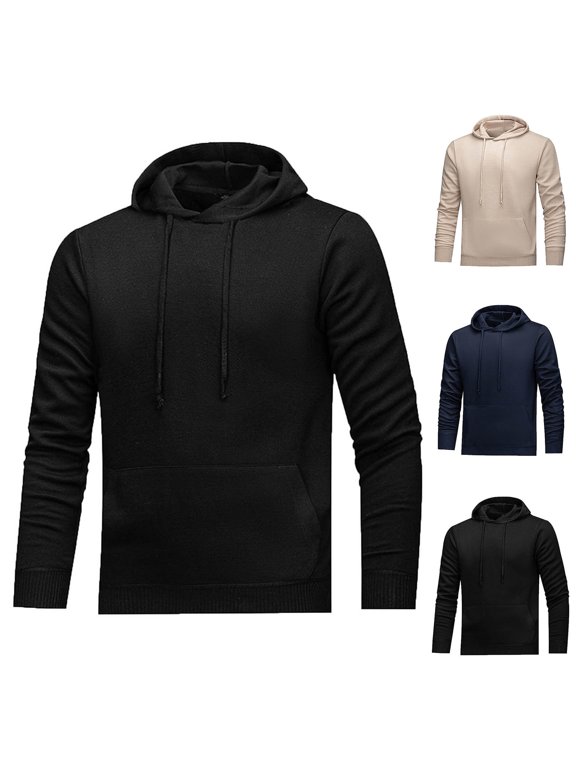 Men's Pullover Hoodie Long Sleeve Solid Color Sweatshirt Casual Pocket Blouse, Polyamide Soft Comfortable Breathable Top Workout Lounge Travel Fashion Essentials | JASKFLY,Black M