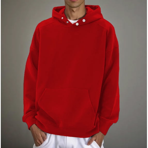 Men's Pullover Hoodie Loose-fitting Super Soft Pocket Button Collar