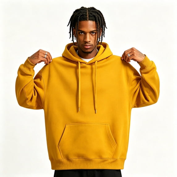 Men's Pullover Hoodie, Solid Drawstring Long Sleeve Sweatshirt
