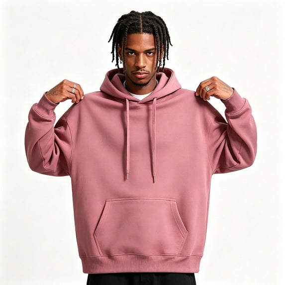 Men's Pullover Hoodie, Solid Drawstring Long Sleeve Sweatshirt
