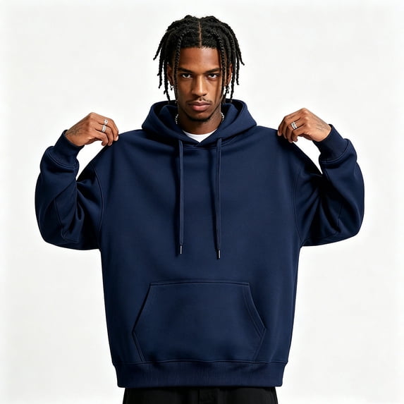 Men's Pullover Hoodie, Solid Drawstring Long Sleeve Sweatshirt