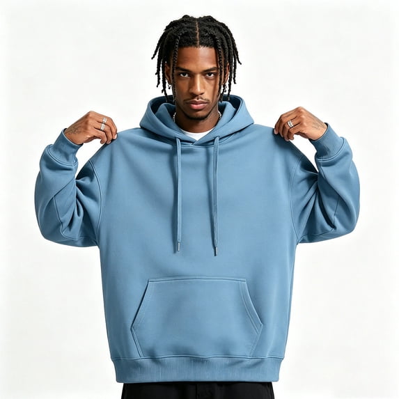 Men's Pullover Hoodie, Solid Drawstring Long Sleeve Sweatshirt