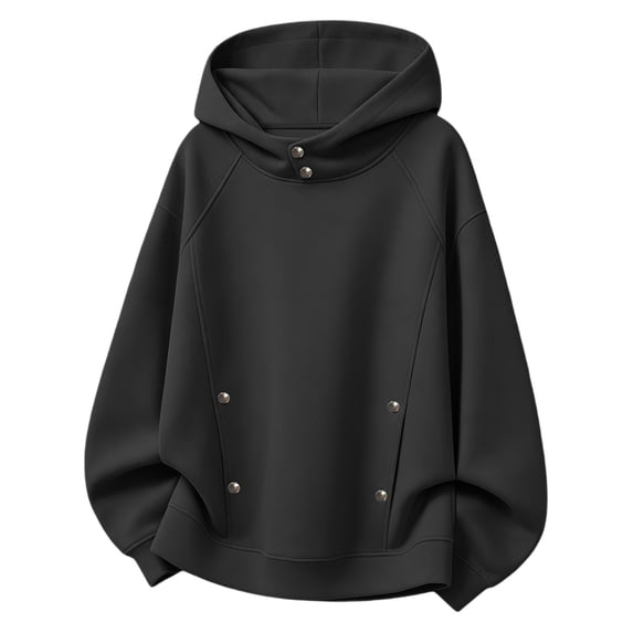 Men's Pullover Hoodie Sweatshirt Heavyweight Snap Button Neck Detail Long Sleeve Athletic Casual Solid Fleece Streetwear Tops Outwear for Fall Winter