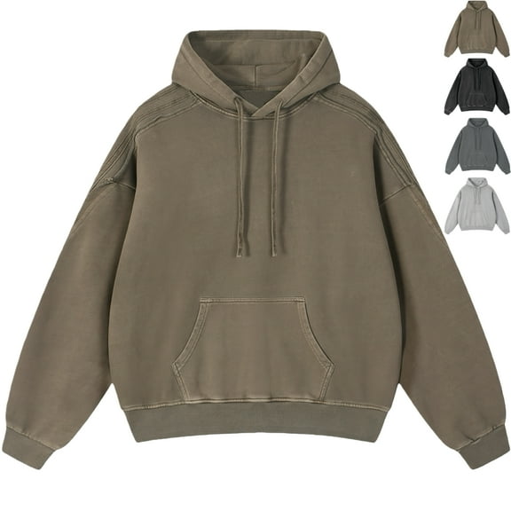 Men's Pullover Hoodie Sweatshirts For Men's and Women's Long Sleeved Hooded Sweatshirt Pocket Top for Spring Autumn Winter Khaki, S