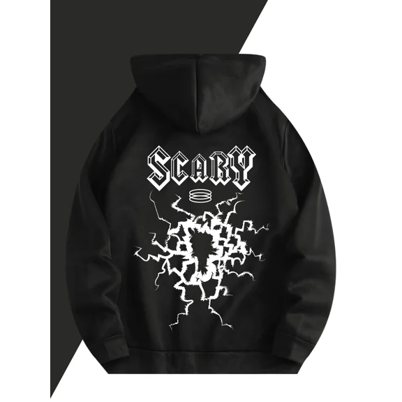 Men's Pullover Hoodie With Scary Lightning Graphic, Casual Sweatshirt For Everyday Wear,Stylish Hooded Top