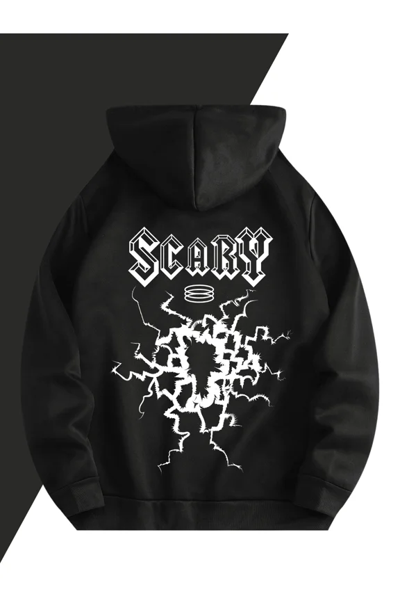 Men's Pullover Hoodie With Scary Lightning Graphic, Casual Sweatshirt For Everyday Wear,Stylish Hooded Top