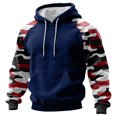 thumbnail image 1 of Men's Pullover Hoodie with Camouflage Print Raglan Long Sleeves Drawstring Hood and Kangaroo Pocket for Casual Wear Dark Blue L, 1 of 5