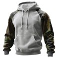 thumbnail image 1 of Men’s Pullover Hoodie with Camouflage Print Sleeves Adjustable Drawstring Hood and Front Kangaroo Pocket Casual Style Light Gray 3XL, 1 of 5