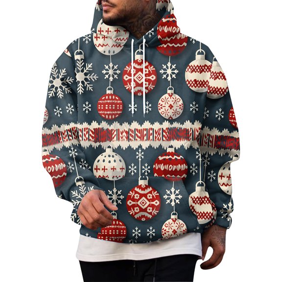 Men's Pullover Hoodie with Drawstring Hood and Snowflake Geometric Pattern All Over Print Casual Loose Fit Sweatshirt Royal Blue M