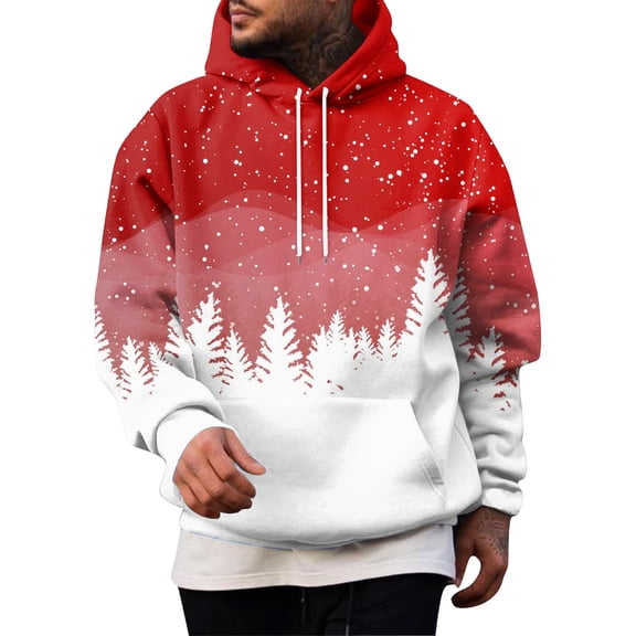Men’s Pullover Hoodie with Drawstring Hood and Snowflake Print Casual Long Sleeve Sweatshirt for Everyday Wear Pink M