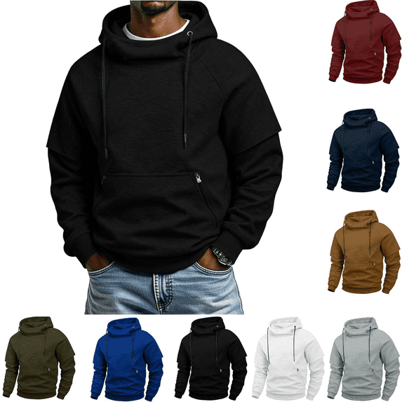 Men's Pullover Hoodies Casual Solid Color Sweatshirt with Zip Pockets Athletic Lightweight Loose Fit Sweatshirts