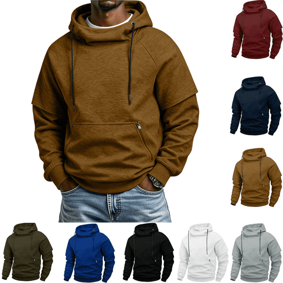 Men's Pullover Hoodies Casual Solid Color Sweatshirt with Zip Pockets Athletic Lightweight Loose Fit Sweatshirts
