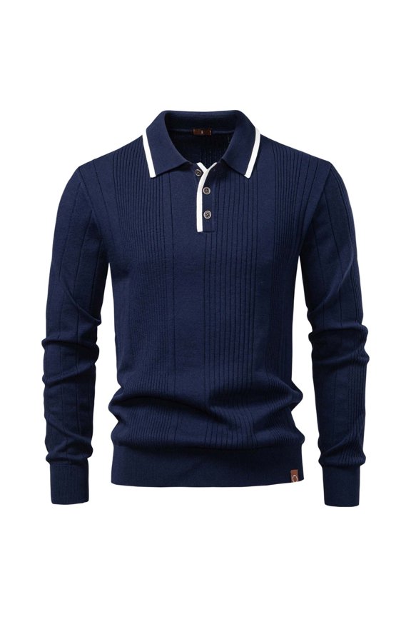 Men's Pullover Ribbed Knit Base Sweater Lapel Collar Golf Shirt Business Casual Tops Fall Winter Clothes for Men (M, Navy)