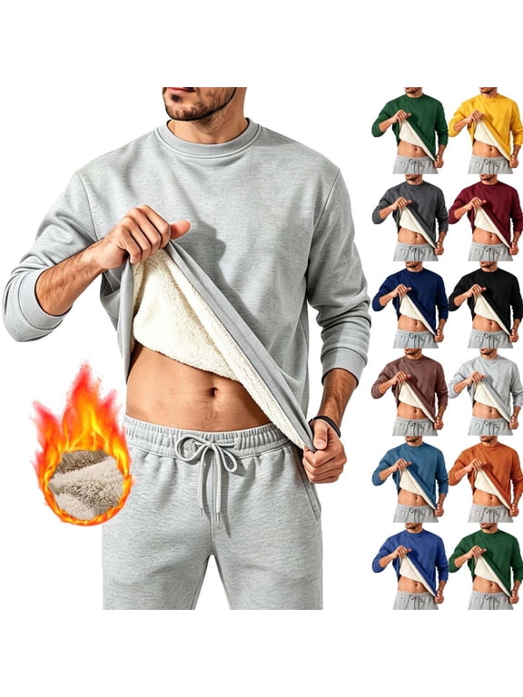 Men's Pullover Sherpa Fleece Lined Base Sweater Thermal Winter Tops Crewneck Long Sleeve Warm Solid Sweatshirt (S, Gray)