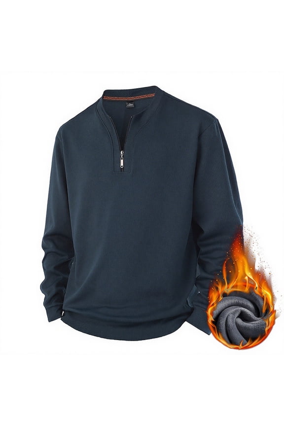 Men's Pullover Shirt Quarter Zip Long Sleeve Fleece Lined Casual Fashion Winter Warm Crew Neck Sweatshirt (XL, Navy)