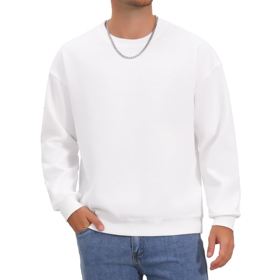 Men's Pullover Solid Color Crewneck Long Sleeve Gym Casual Sweatshirt L White