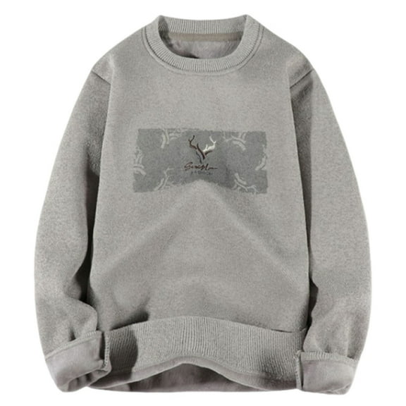Men's Pullover Sweater Crew Neck Long Sleeve Graphic Print Knit Sweatshirts Thicken Warm Casual Tops Loose Fit (M, Gray-E)