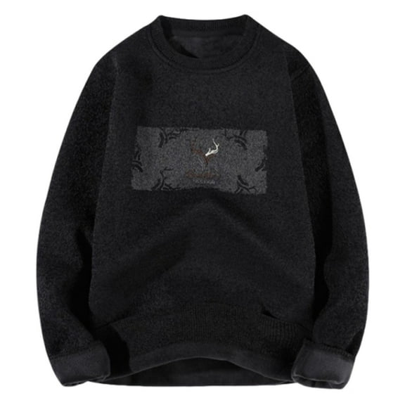 Men's Pullover Sweater Crew Neck Long Sleeve Graphic Print Knit Sweatshirts Thicken Warm Casual Tops Loose Fit (XXL, Black-E)