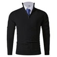 thumbnail image 1 of Men's Pullover Sweater Knitted 1/4 Zipper Stand Collar Long Sleeve Jacquard Texture Sweaters Casual Warm Top (L, Black), 1 of 3